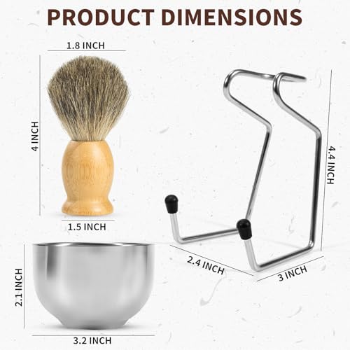 SAMEBUTECO Shaving Brush Set for Men-Pure Badger Hair Brush with Bamboo Handle, Stainless Steel Stand & Bowl, Wet Shaving Kit for Smooth Close Shave, Gift Set