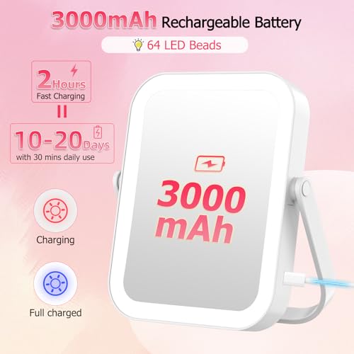 FUNTOUCH 30X/1X LED Travel Makeup Mirror, Rechargeable Lighted Mirror