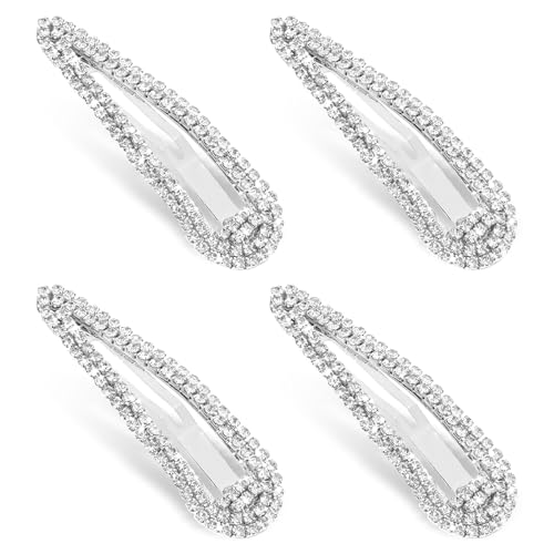 EupHHonycs 4Pcs Silver Rhinestone Duckbill Hair Clips – Water Drop Crystal Hair Barrettes