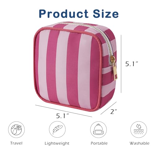 Small Striped Makeup Bag for Purse - Rose Pink Stripes