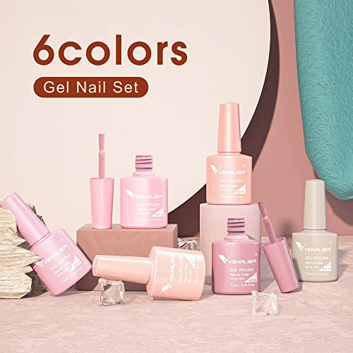 Venalisa Pink Gel Nail Polish Set - 6 Vibrant Nude Colors for DIY Manicure