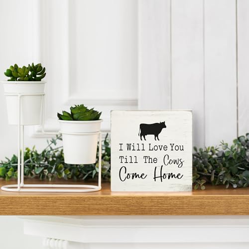 Cow Wooden Box Sign - Rustic Farmhouse Desk Decor 5x5