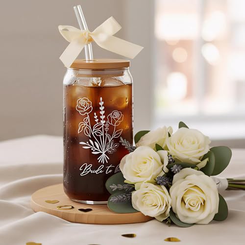 Bride To Be Glass Tumbler with Lid & Straw - 16oz Gift Cup