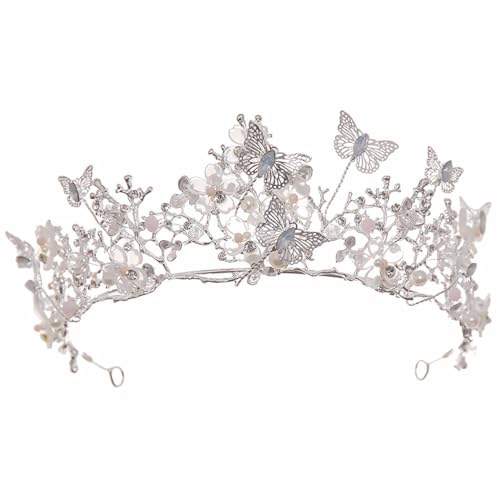Silver Rhinestone Butterfly Crown Tiara for Women - Baroque Bridal Headpiece