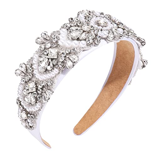 A01 Crystal Rhinestone Pearl Beaded Headband for Women