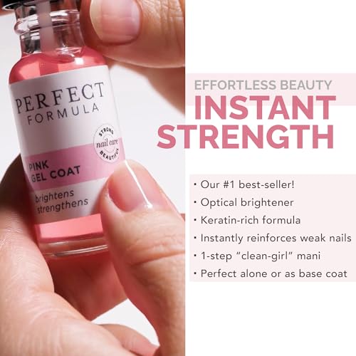 Perfect Formula Pink Gel Coat ? Rosey Glow Nail Strengthener & Keratin Treatment, 0.6 oz - Protein-Rich, Glossy Pink Gel Nail Polish for Damaged Nails | Supports Growth & Repair