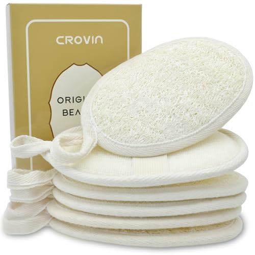 CROVIN Natural Loofah Exfoliating Body Scrubber Pack of 6 - Bath & Shower Sponge