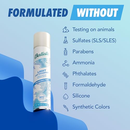 Batiste Light Dry Shampoo Unscented 3.81 Oz Pack of 2 - Fragrance Free, Oil Absorbing, No White Residue
