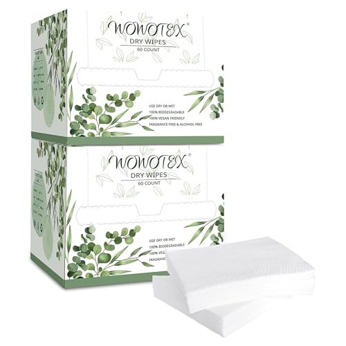 WOWOTEX Biodegradable Disposable Face Towels - Extra Thick Soft Dry Wipes