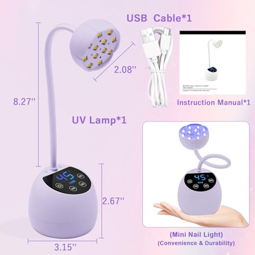 CGBE Purple UV LED Nail Lamp 36W Mini Cordless Gel Curing Light for Nails