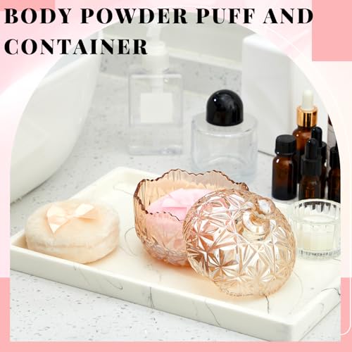 Tioncy Amber Body Powder Container Set with Velour Puffs