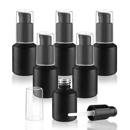 Wresty 6 Pcs 15ml Glass Pump Bottles - Refillable Cosmetic Dispenser (Black)