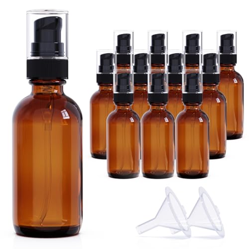 2oz Amber Glass Pump Bottle - 12 Pack Refillable Dispenser