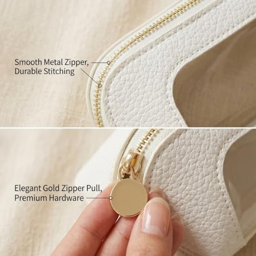 Portable Makeup Brush Bag with Zipper - White Pebbled Cosmetic Organizer