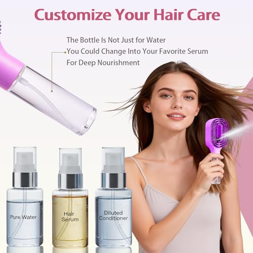 2-in-1 Purple Hair Brush with Water Spray - Detangler for Frizz Control
