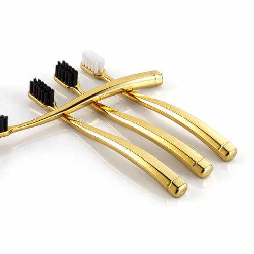 JoyMax Gold Edition Toothbrush Set - 4 Premium Soft Bristle Toothbrushes with Gold Handles