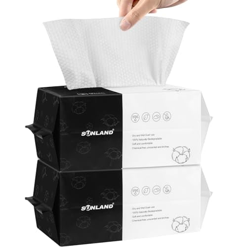 SUNLAND Disposable Face Towels - Soft Biodegradable Wipes, 160 Count