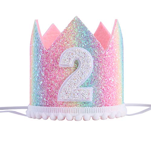 WAWUO Baby Rainbow Crown Hats - 2 Pack Birthday Photo Props