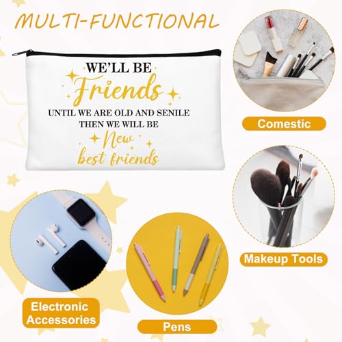 24-Piece Friendship Gift Set: 12 Canvas Makeup Bags & 12 Stainless Keychains