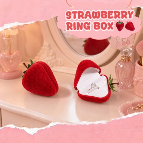 Wowagoga Strawberry Ring Box | Cute Velvet Jewelry Storage