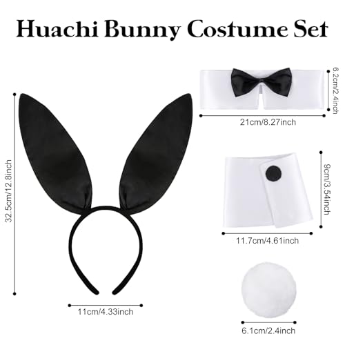 Black Bunny Costume Set for Women - Ears, Tail & Bowtie - Huachi
