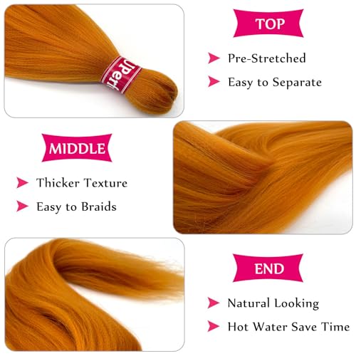 30 Inch Ginger Burnt Orange Pre-Stretched Braiding Hair - 6 Bundles