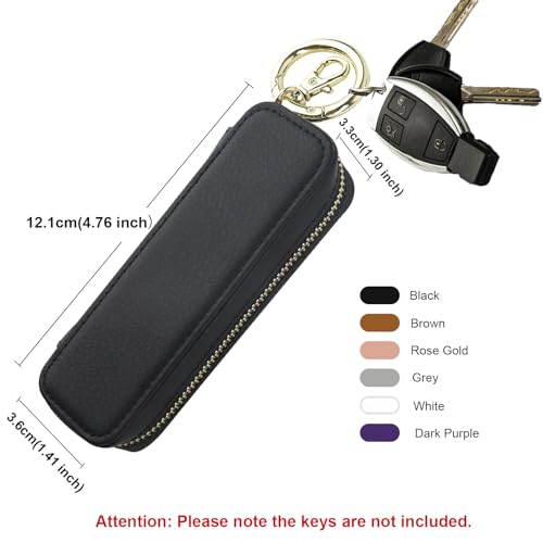 Bocasal Black Leather Lipstick Holder Pouch with Keychain