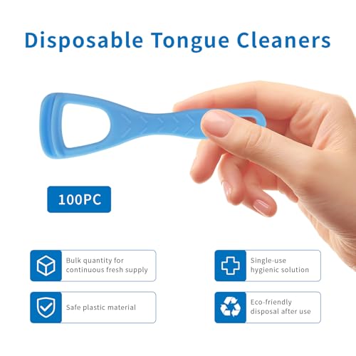 Disposable Tongue Scraper with Toothpick - 100 Pack for Fresh Breath & Oral Hygiene