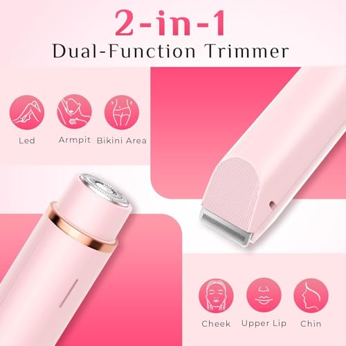 Mpotmiy 2-in-1 Electric Bikini Trimmer for Women - Dual Head Electric Razor, Waterproof Painless Shaver, Pubic Hair Trimmer for Private Area & Body Hair, Gifts for Women, Pink