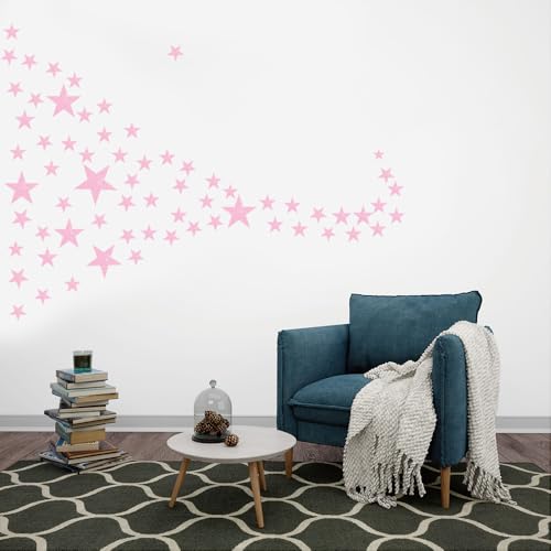 114 Pcs Holographic Pink Star Wall Decals - Waterproof Vinyl Stickers