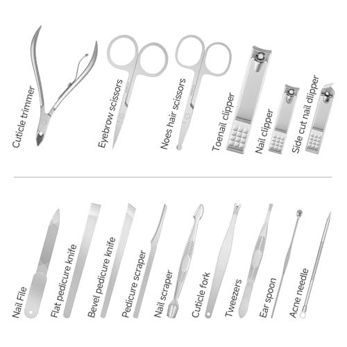 15-Piece Stainless Steel Nail Clippers Set with Leather Case