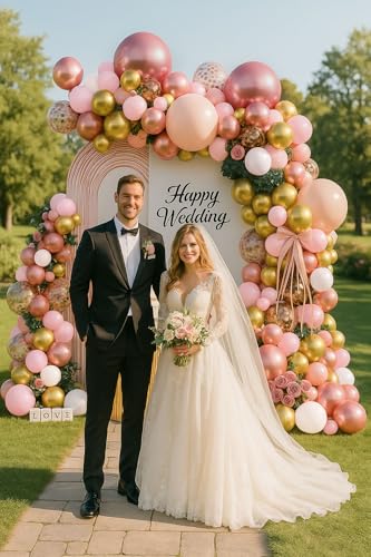 Rose Gold Balloon Arch Kit - 142Pcs Nude Pink & Gold Garland