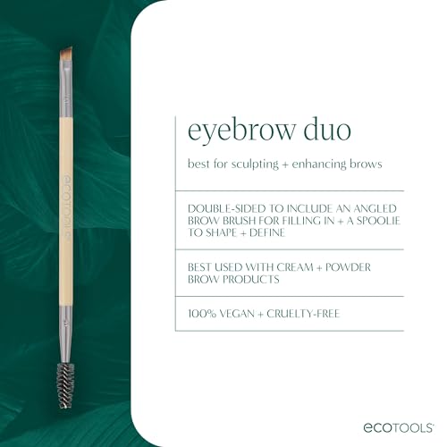 EcoTools Eyebrow Brush Duo - Dual-Ended Spoolie & Angled Brush, 1 Count