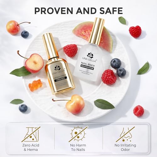 UNA GELLA Nail Dehydrator and Primer Set - HEMA-Free, Acid-Free, 20ml