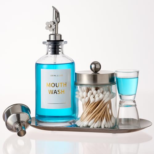 MUVEKA Silver Glass Mouthwash Dispenser Bottle with Auto Spout
