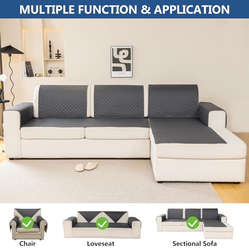 Eismodra Washable Couch Cover for 3 Cushion Sofa, Dark Gray