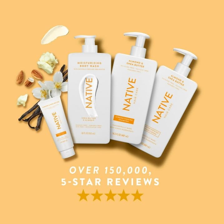Native Strengthening Shampoo - Almond & Shea Butter, Sulfate & Paraben Free | 16.5 oz with Pump