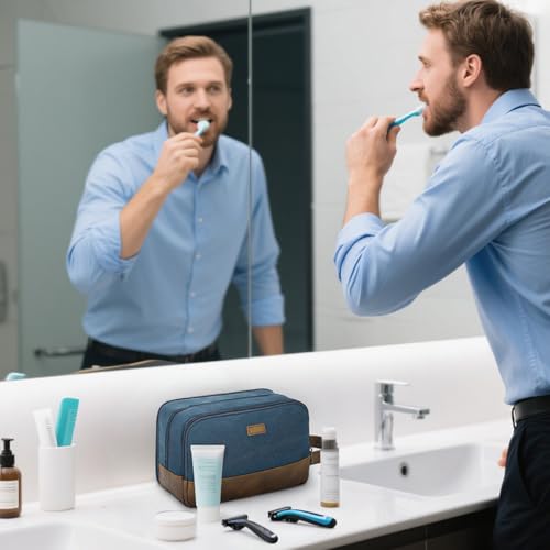 WANDF Blue Travel Toiletry Bag for Men - Canvas Dopp Kit