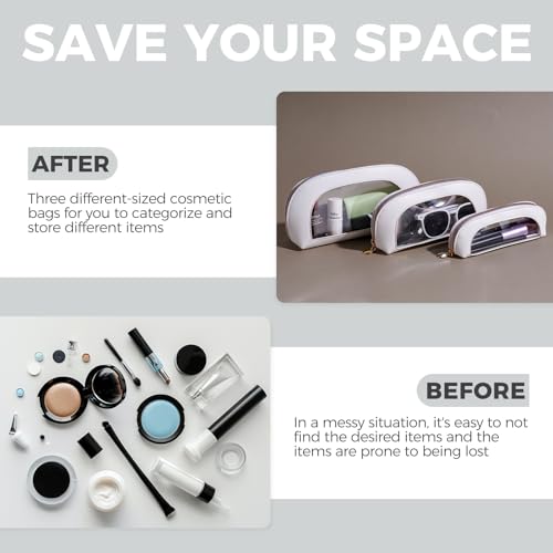 White BS-MALL 3-Piece Waterproof Makeup Bag Set Travel Organizer with Zippers