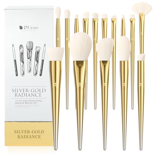 DUcare 15-Piece Gold Makeup Brush Set - Professional Synthetic Brushes