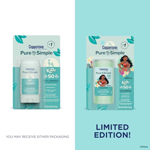 Coppertone Pure & Simple Kids Mineral Sunscreen Stick SPF 50, 2-Pack