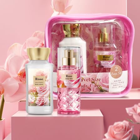 Bodybeau Rose 2PCS Spa Gift Set - Body Lotion & Body Mist for Women, Travel Size