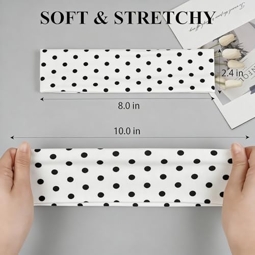 2-Pack Vintage Polka Dot Headbands for Women - Black & White