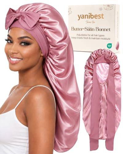 YANIBEST Extra Long Satin Sleep Bonnet with Adjustable Tie Band