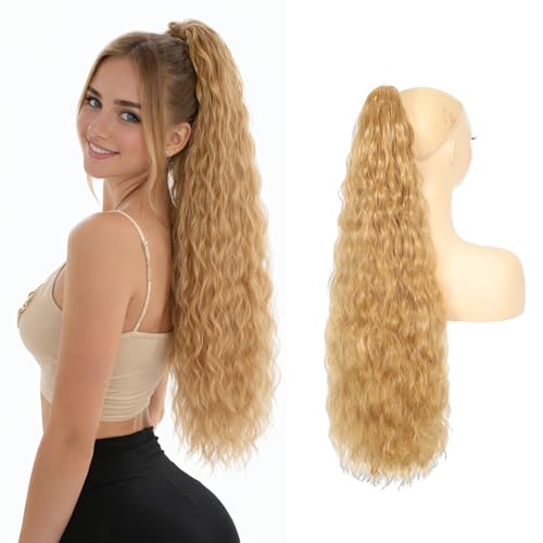 Long Wavy Ponytail Extension with Claw Clip - Honey Blonde 26 Inch Hairpiece