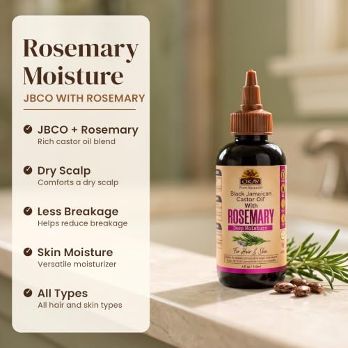 OKAY Black Jamaican Castor Oil with Rosemary - 4 oz Natural Hair & Skin Treatment