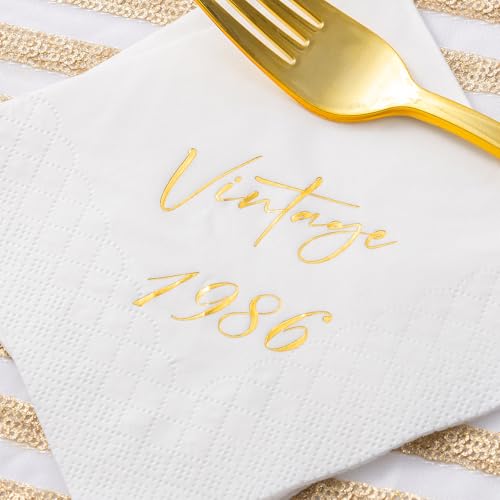Gold 40th Birthday Napkins - 50 Count, 3-Ply Vintage Design