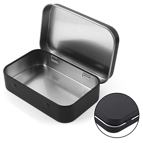 Murtenze 4-Inch Hinged Metal Tin Box - Matte Black Storage Container (12PCS)