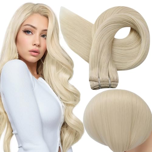Full Shine Hair Extensions 24 Inch Weft Hair Extensions Human Hair Color Platinum Blonde Extensions Sew In Extensions Real Human Hair Remy Human Hair Weft 105G