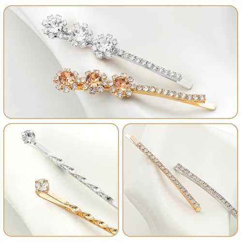CubGreff 20Pcs Rhinestone Hair Pins Set – Gold & Silver Decorative Bobby Clips